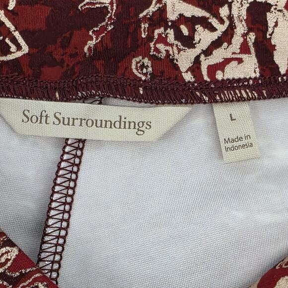 Soft Surroundings Pants Perfect Ponte Straight Leg Floral SZ L Red Gold Serrano - Picture 2 of 8